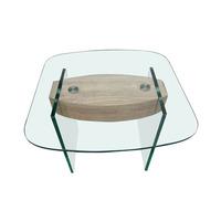 Alpha Clear Glass End Table With Oak Effect