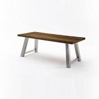Alvaro Dining Table In Chocolate Oak And Brushed Stainless Steel