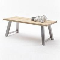 Alvaro Dining Table In Natural Oak And Brushed Stainless Steel