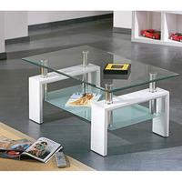 Alva Glass Coffee Table With Undershelf And White Legs