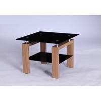 Alina Black Glass Lamp Table With Undershelf And Oak Legs