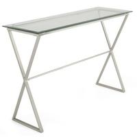 Alessa Glass Console Table In Clear With Satin Plated Base