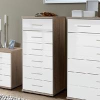 alton chest of drawers tall in high gloss white and oak