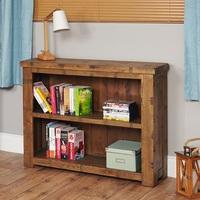 Alena Low Wooden Bookcase In Rough Sawn Oak With 2 Shelves