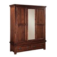 Alexis Wooden Wardrobe In Dark Acacia With 3 Doors And 2 Drawers