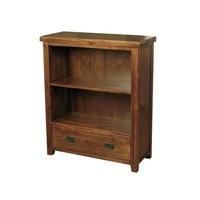 Alexis Wooden Low Bookcase In Dark Acacia Wood With 1 Drawer