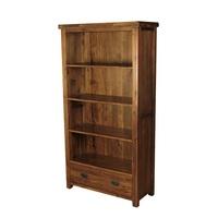 Alexis Wooden Tall Bookcase In Dark Acacia Wood With 1 Drawer