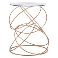 Alamon Glass Side Table In Clear With Circular Rosegold Frame