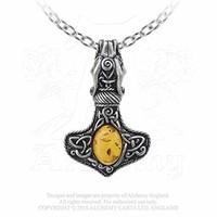 Alchemy Gothic Amber Dragon Thor Hammer Pendant Necklace in Pewter P728