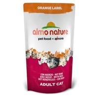 almo nature dry cat food orange label with beef