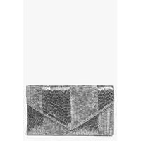 All Over Beaded Clutch Bag - silver