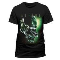 aliens alien head t shirt black medium