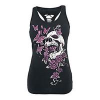 AliExpress explosion models sexy summer skull print sleeveless T-shirt printing Slim vest hole