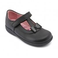 Alpha, Black Leather Girls Riptape School Shoes