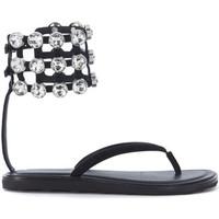 alexander wang aubrey thong sandal in black leather with jewel womens  ...
