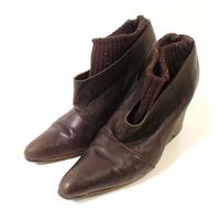 alexander mcqueen size 6 chocolate brown leather hidden wedges heeled  ...