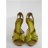 alexander mcqueen size 4 lime yellow and tan strappy heels