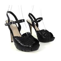 Aldo Size 6.5 Jet Black Peep Toe Ankle Strap Heeled Shoes