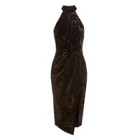 Alesha Dixon Metallic Shimmer Crushed Velvet Halter Wrap Dress