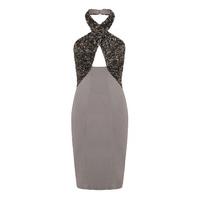 aloura london primrose embellished satin dress in grey