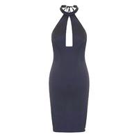 Aloura London Saffron Dress With Halterneck Fastening In Navy