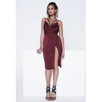 Alesha Dixon Eyelash Lace Slip Dress in Burgundy