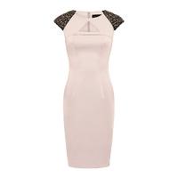 Aloura London Arlington Dress With Shoulder Embellishment In Dusky Pink