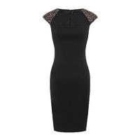 Aloura London Arlington Dress With Shoulder Embellishment In Black