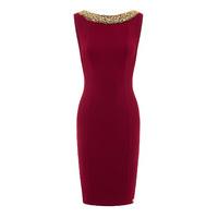 Aloura London Chelsea Bodycon Dress With Embellished Trim In Dark Red