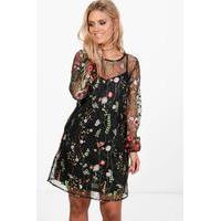 Alice Embroidered Skater Dress - multi