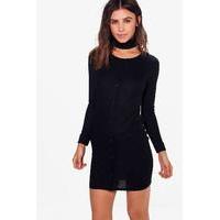 Alison Button Front Choker Mini Dress - black