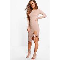 alice tie detail rib midi dress sand