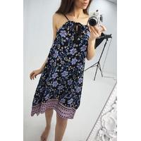 alba black floral printed drape summer dress