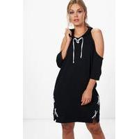 Alexia Lace Up Detail Hooded Sweat Dress - black
