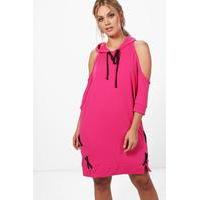 Alexia Lace Up Detail Hooded Sweat Dress - cerise