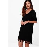 Alessia Tassel Hem Woven Dress - black