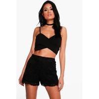 All Over Lace Scallop Edge Shorts - black