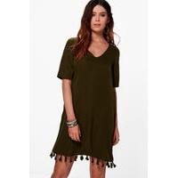 Alessia Tassel Hem Woven Dress - khaki