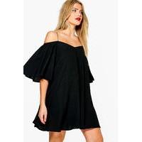 alex open shoulder woven swing dress black