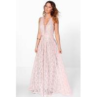 ali all lace plunge neck maxi dress pink