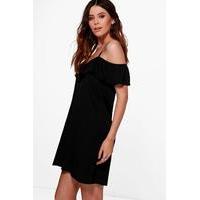 alaya ruffle front dress black