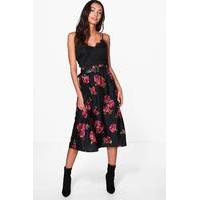 alisha dark floral midi skirt black