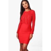 Ali Eyelet Bandage Bodycon Dress - red