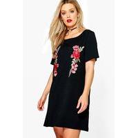 Alexis Embroidered Shift Dress - black