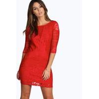 All Over Lace Panelled Bodycon Dress - red