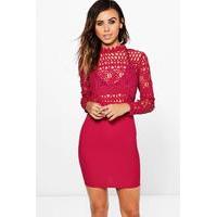 Alivia Crochet Lace Top Bodycon Dress - berry