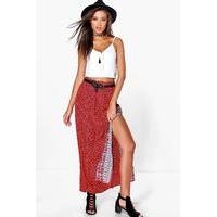 Alice Border Print Maxi Skirt - red