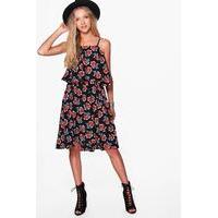 all over printed strappy swing dress black