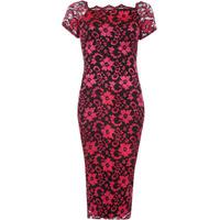 Alka Floral Lace Midi Dress - Cerise