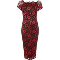 Alka Floral Lace Midi Dress - Red
